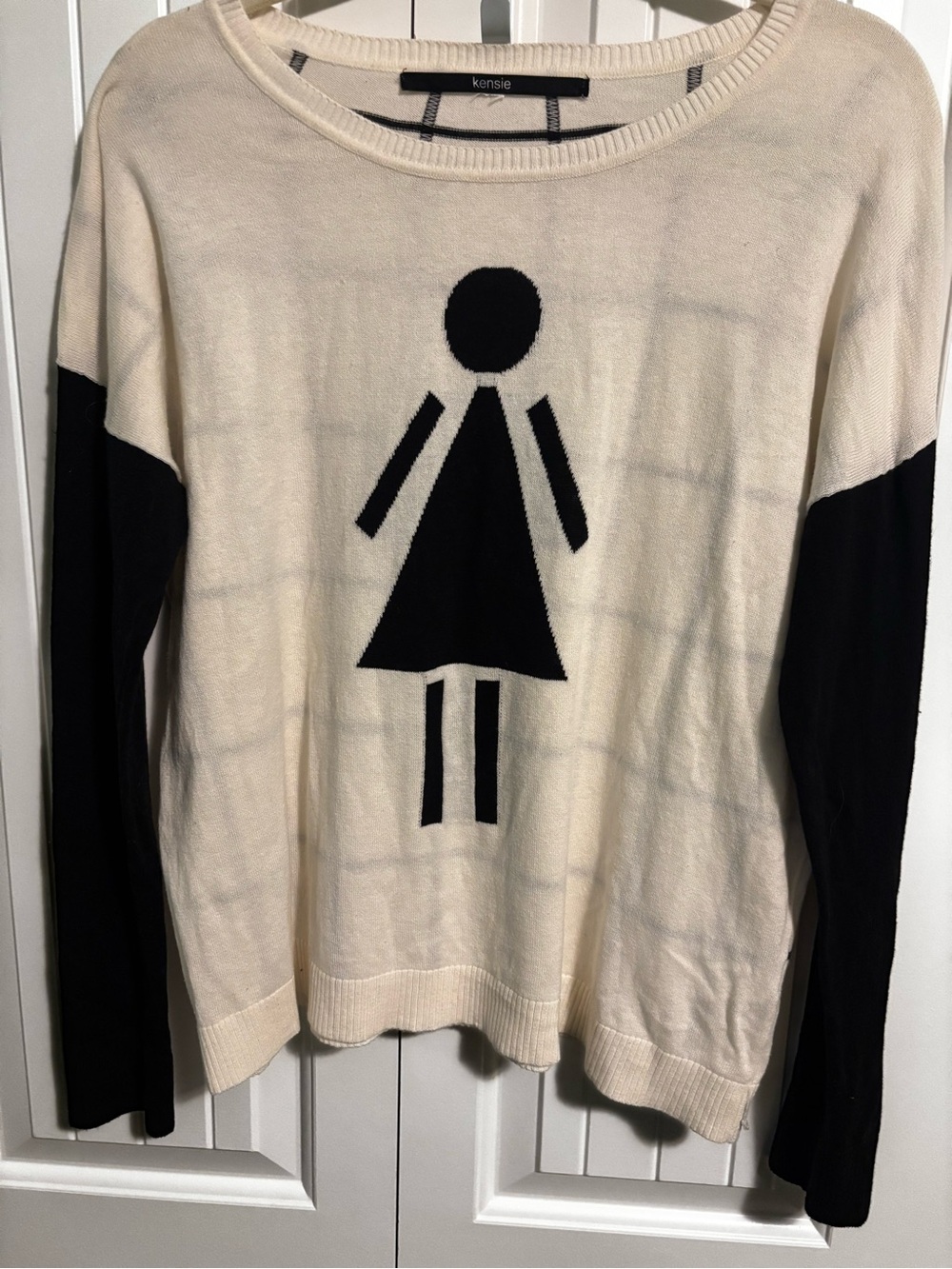 Kensie | Cream & Black | Cute Long Sleeve Top | Size XL